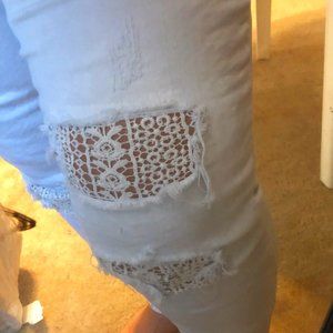White Distressed Judy Blues with Lace detail Size 22